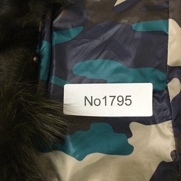 Camouflage Fur Coat Open Style Size Large Brown/Blue Navy - Picture 11 of 11